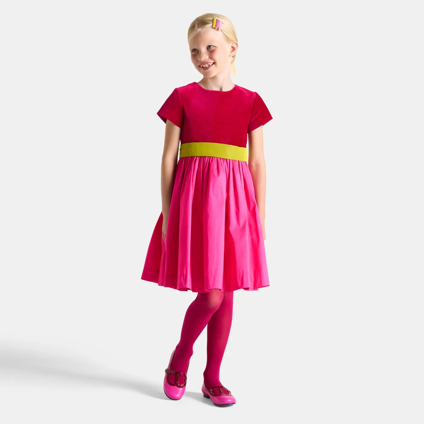 Robe enfant fille color block - rose/multicolore