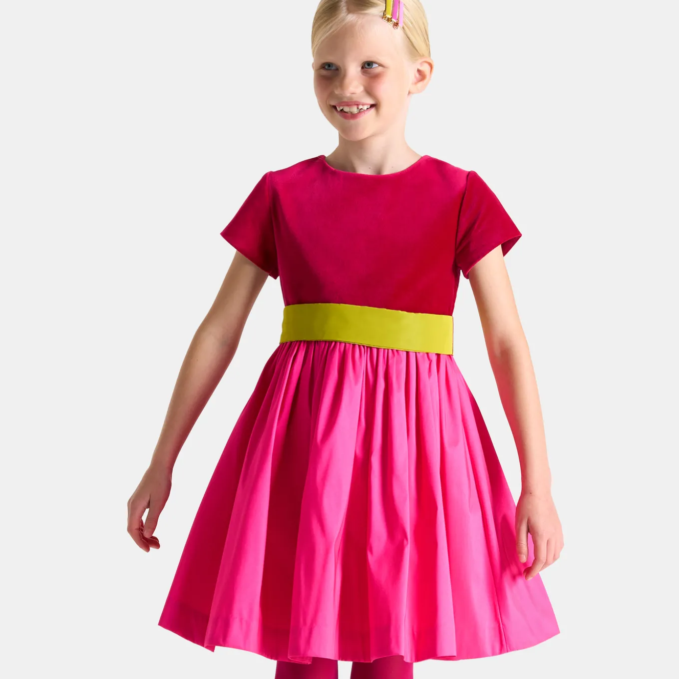 Robe enfant fille color block - rose/multicolore