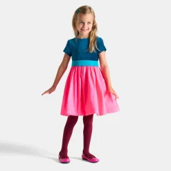 Robe enfant fille color block - rose/bleu
