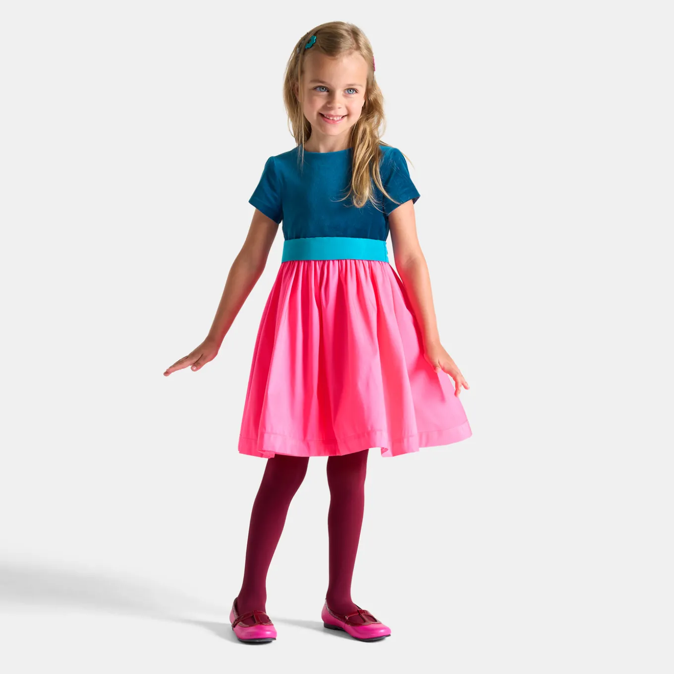 Robe enfant fille color block - rose/bleu