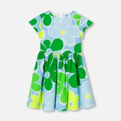 Robe enfant fille en popeline - blanc/multicolore