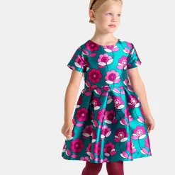 Robe enfant fille en satin - bleu/multicolore