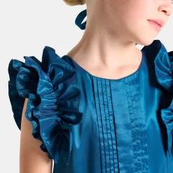 Robe enfant fille en taffetas - bleu turquoise