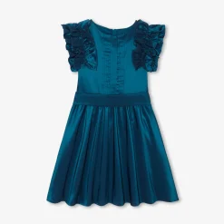 Robe enfant fille en taffetas - bleu turquoise