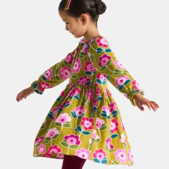 Robe enfant fille en velours milleraies - cumin/multicolore