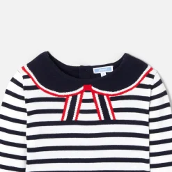 Robe manches longues enfant fille - blanc/marine