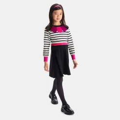 Robe manches longues enfant fille - blanc/marine