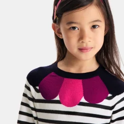 Robe manches longues enfant fille - blanc/marine