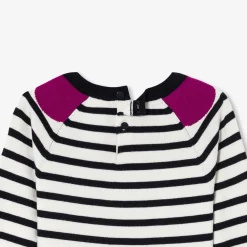 Robe manches longues enfant fille - blanc/marine