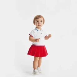 Robe polo bébé fille - blanc/rouge
