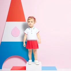 Robe polo bébé fille - blanc/rouge
