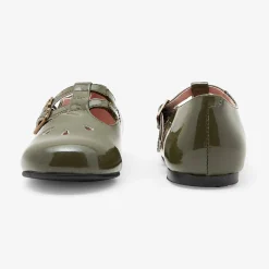 Salomés enfant fille en cuir verni - kaki