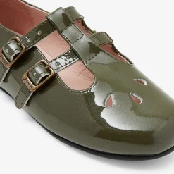 Salomés enfant fille en cuir verni - kaki