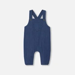 Salopette bébé fille en jean souple - denim fonce