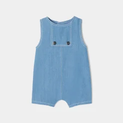 Salopette short bébé garçon en jean - denim fonce