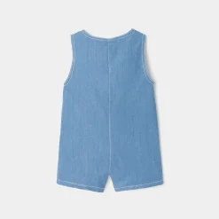 Salopette short bébé garçon en jean - denim fonce