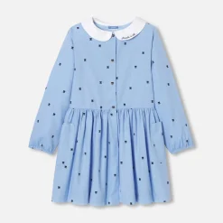 Tablier enfant fille motif tulipe - bleu/blanc