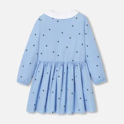 Tablier enfant fille motif tulipe - bleu/blanc
