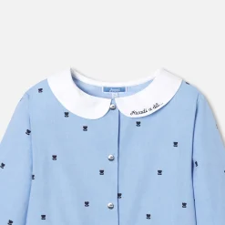 Tablier enfant fille motif tulipe - bleu/blanc