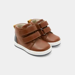 Tennis montantes bébé garçon en cuir lisse - naturel