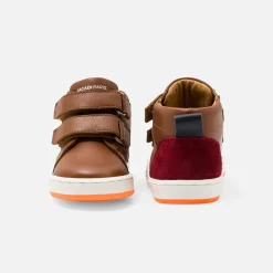Tennis montantes bébé garçon en cuir lisse - marron