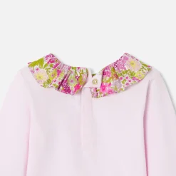 T-shirt bébé fille col Tissu Liberty - rose poudre jacadi