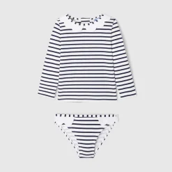 T-shirt de protection UV UPF 40+ et culotte de bain bébé fille - marine/blanc
