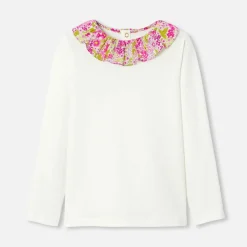 T-shirt enfant fille à collerette - blanc doux jacadi