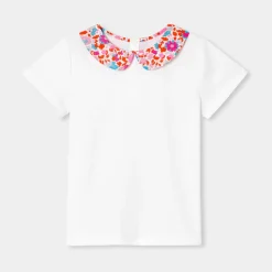 T-shirt enfant fille col tissu Liberty - blanc jacadi