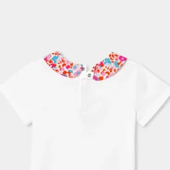 T-shirt enfant fille col tissu Liberty - blanc jacadi